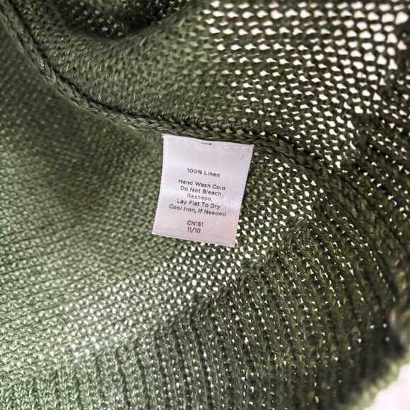 Talbots 100% Linen Green Loose Knit Button V Neck Cardigan 3/4 Sleeve Size M - Picture 7 of 8